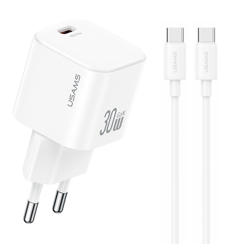 Kit Chargeur Rapide GaN 30W + Câble USB-C 60W (1m) - Usams JO Series - Blanc