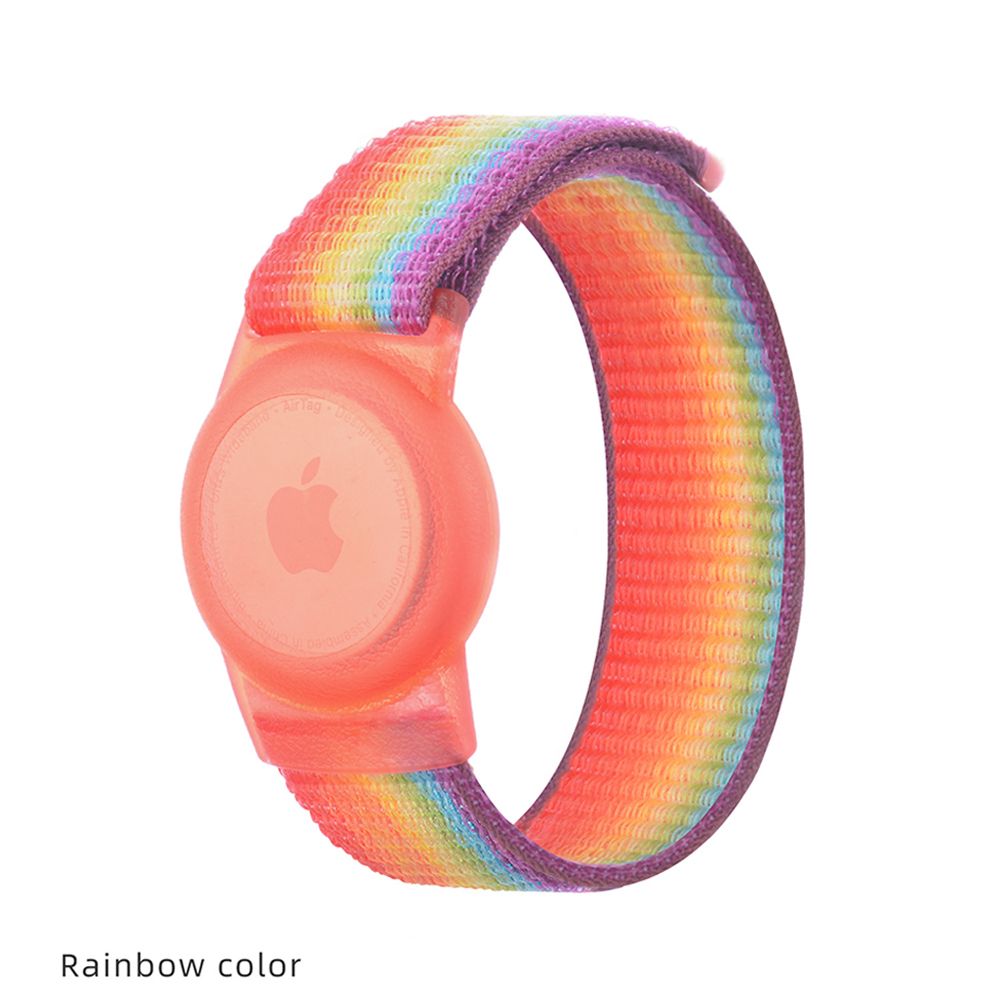 Bracelet AirTag pour enfant en nylon tissé Arc-en-ciel