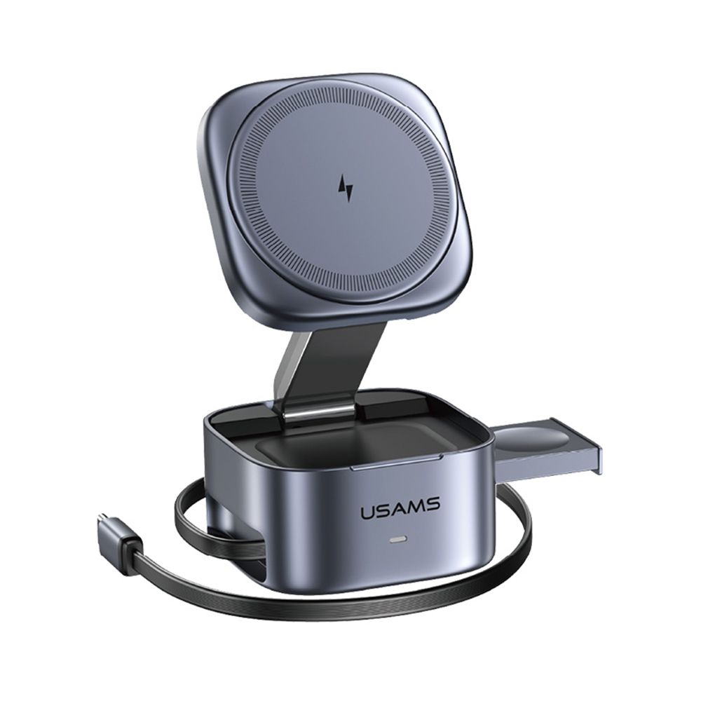 Station de Charge Sans Fil 3-en-1 Qi2 Usams CD257 - Pour iPhone, Watch & AirPods - Noir