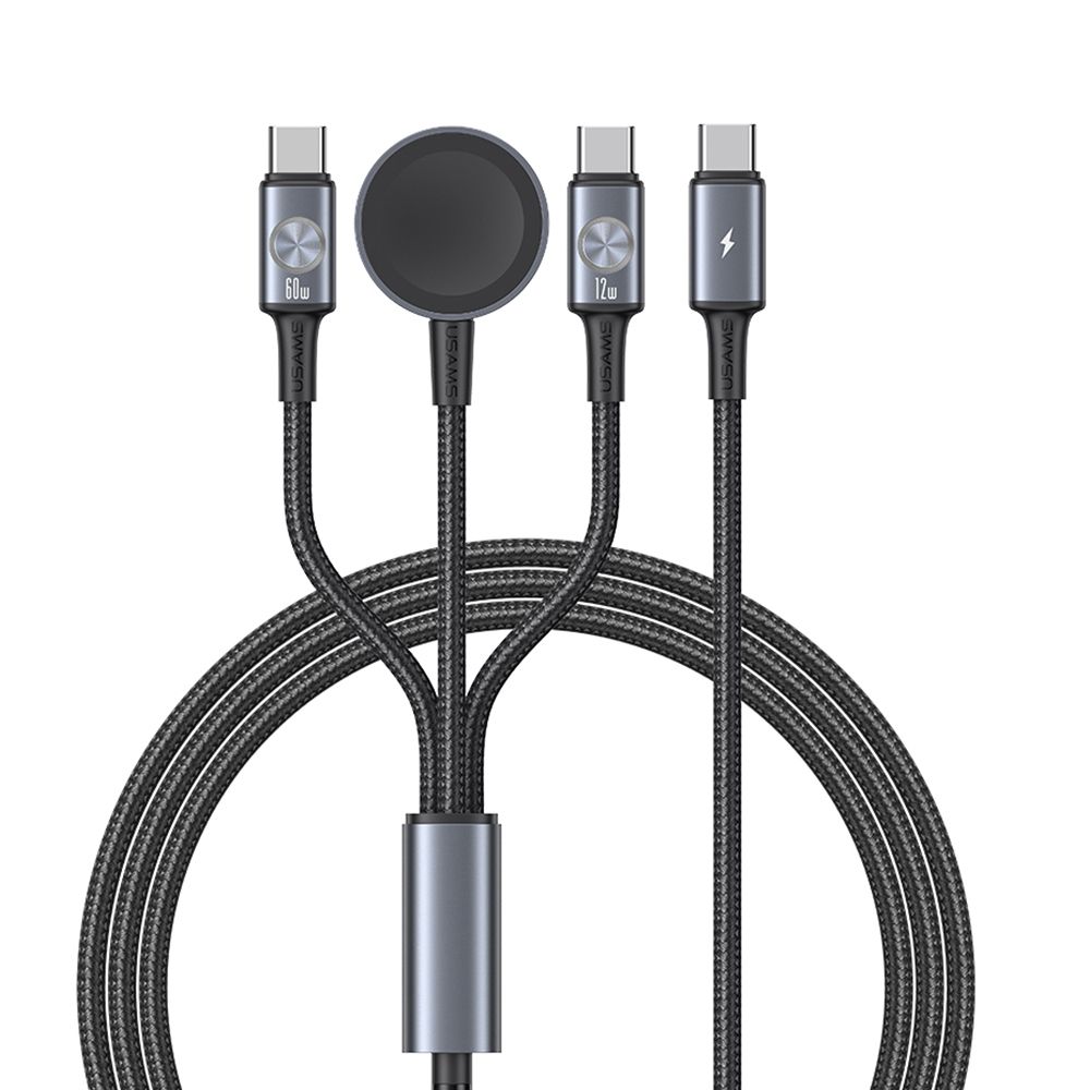 Câble 3-en-1 USB-C (1,2m) - Charge Rapide 72W Apple watch / USB-C 2x Usams SJ785 - Noir