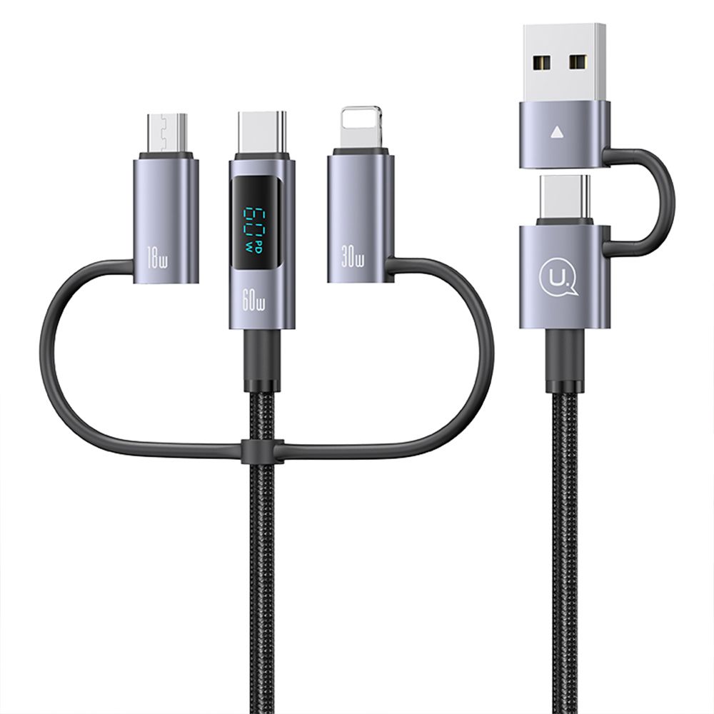 Câble Tressé 6 en 1 (pour iPhone x2 + USB-A x1 + Micro USB x1 + Type-C x2) 60W (2m) Usams SJ736 Sufeng Series Noir