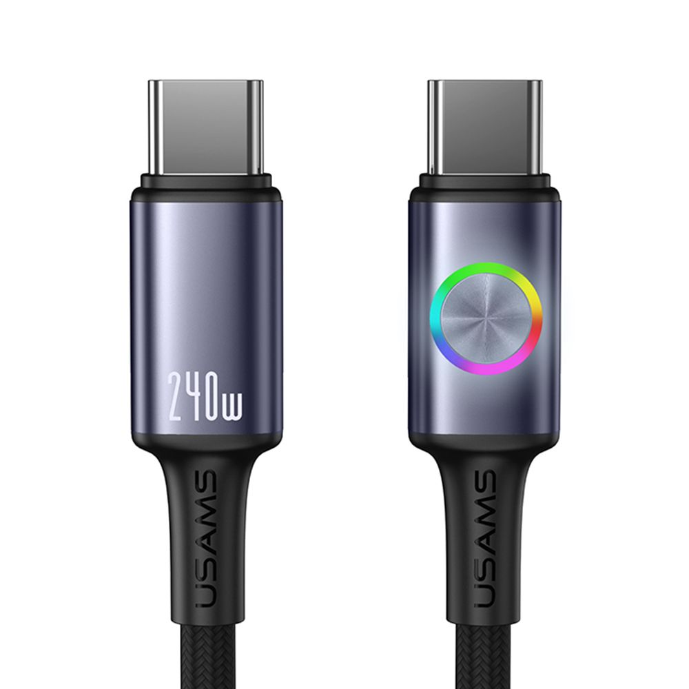 Câble Tressé USB Type-C vers USB Type-C 240W PD (1,2m) avec LED Usams SJ751 Gris Graphite