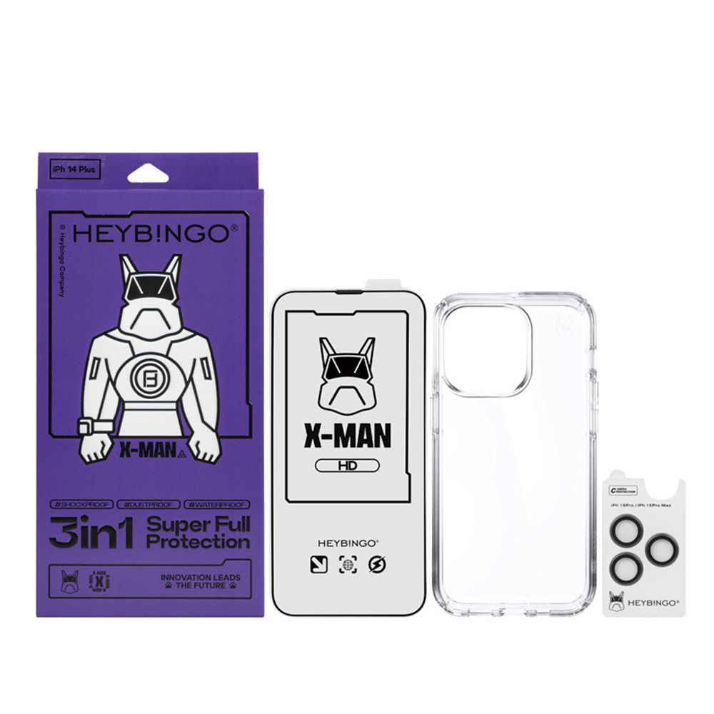 Coque / Verre trempé / Protection caméra iPhone 15 Heybingo Antistatique HD3in1 Super Full Protection