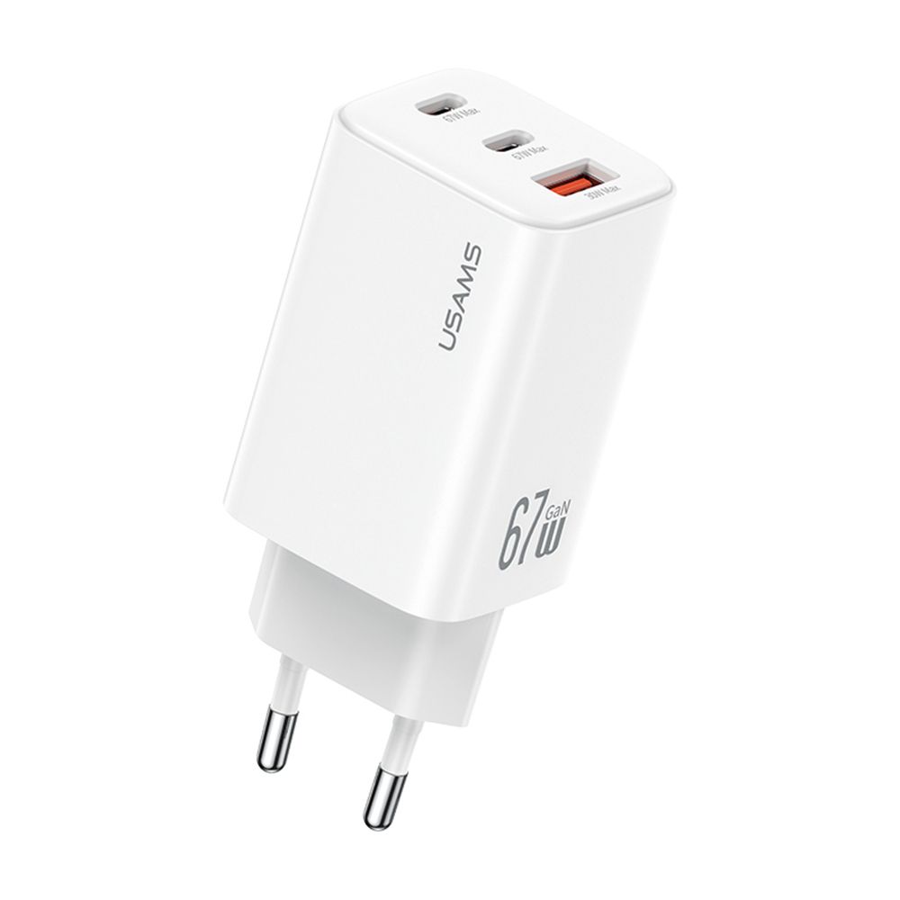 Chargeur Rapide trois ports USB-C x2 + USB GaN ACC (67W) Usams CC265 / JC Series Blanc