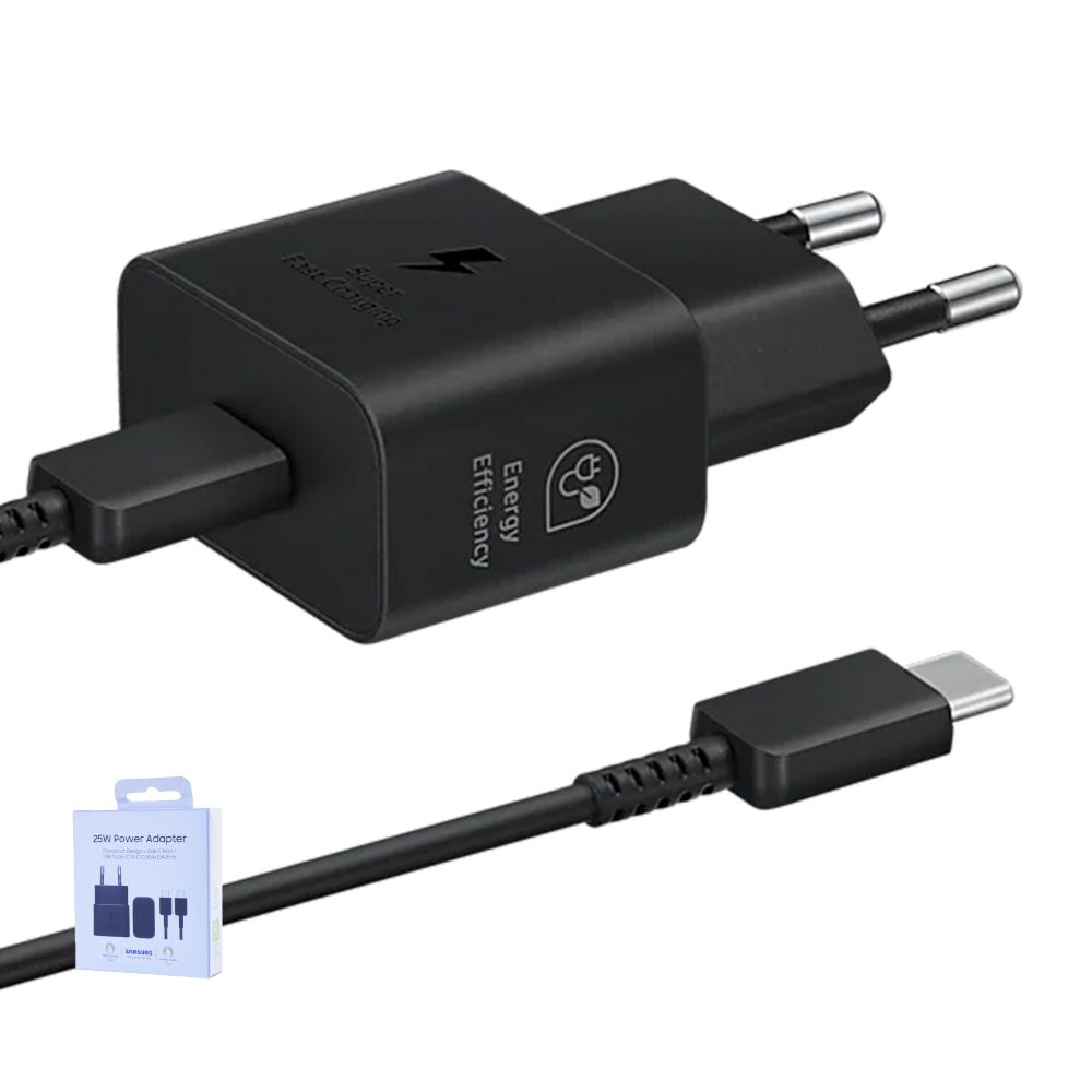Kit chargeur Samsung Galaxy Type-C (25W) + Câble USB-C (3A/1m) Ultra Rapide EP-T2510 Noir Origine