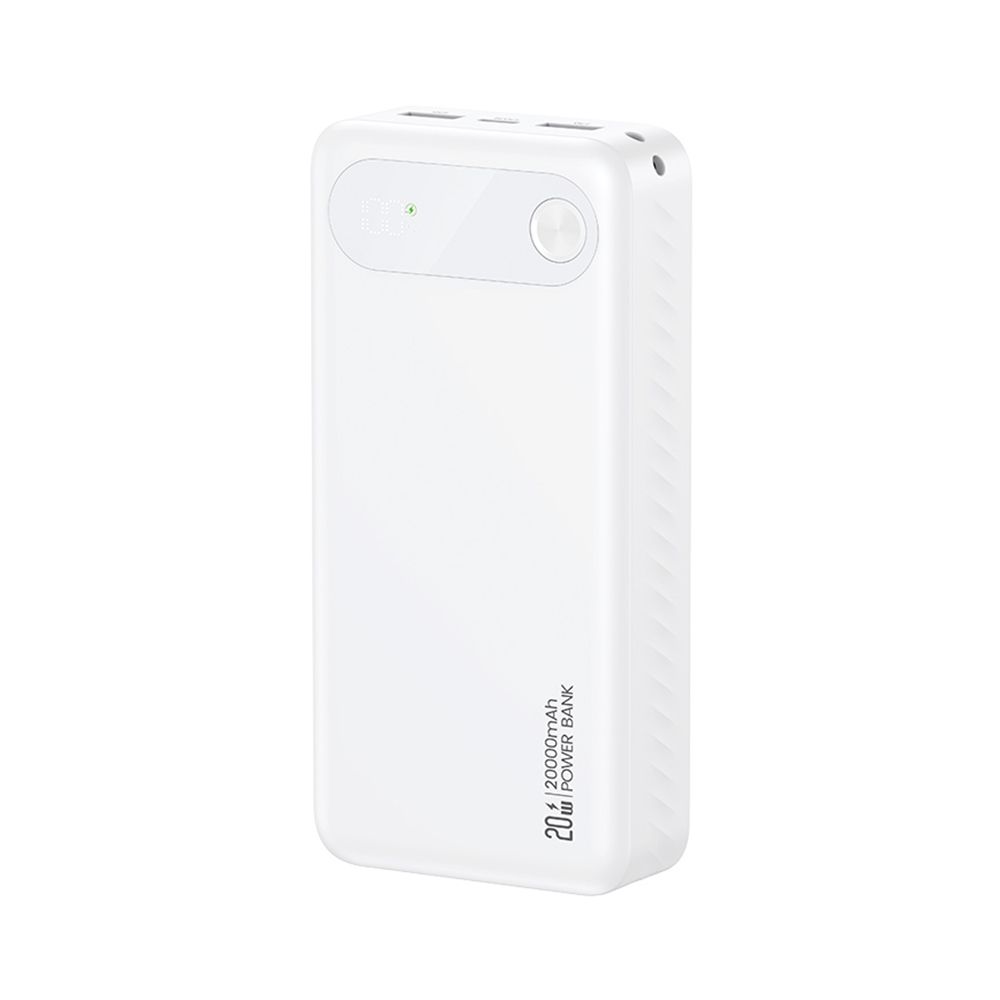 Power Bank Batterie Externe (20000 mAh) 3 ports USB (2x USB-A + 1x USB-C) charge rapide 20W PD PB80 avec Affichage Digital Usams CD251 Blanc