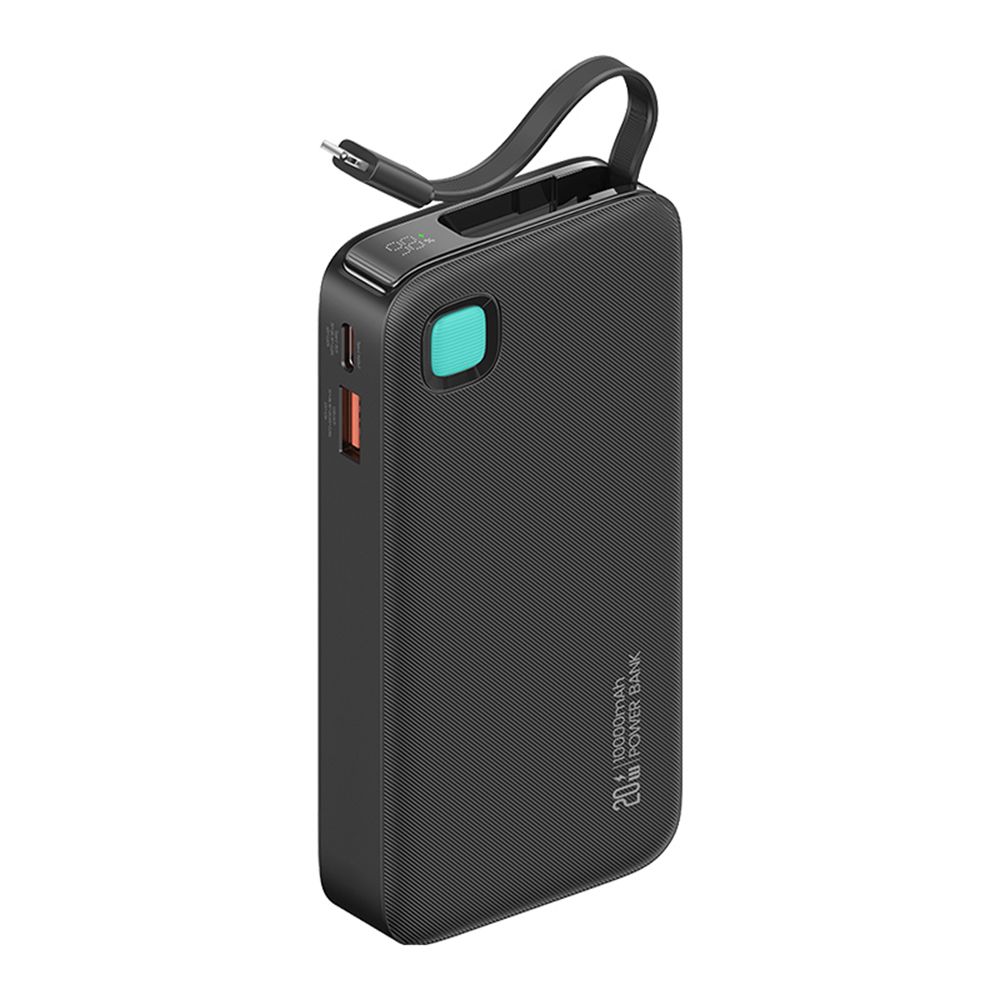 Batterie Externe (10000 mAh) double ports USB (USB-C + USB-A) PD20W charge rapide avec câble lightning retractable Power Bank Usams CD225 / XY Series Noir