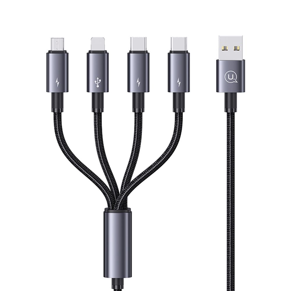 Câble Tressé 4 en 1 (pour iPhone + Micro USB + Type-C x2) 15W (1,2m) Usams SJ739 3A Noir