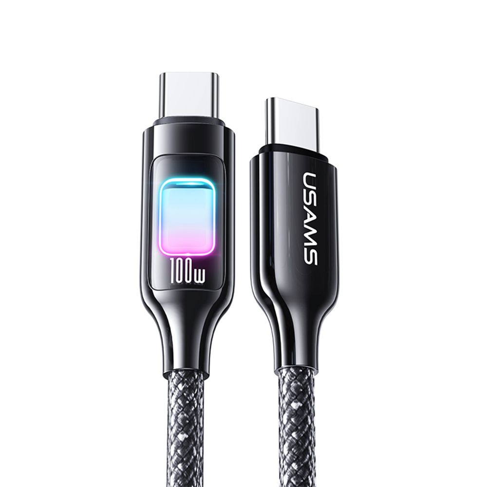 Câble Tressé USB Type-C vers USB Type-C 100W PD (1,2m) Charge Rapide avec LED Usams SJ750 Noir