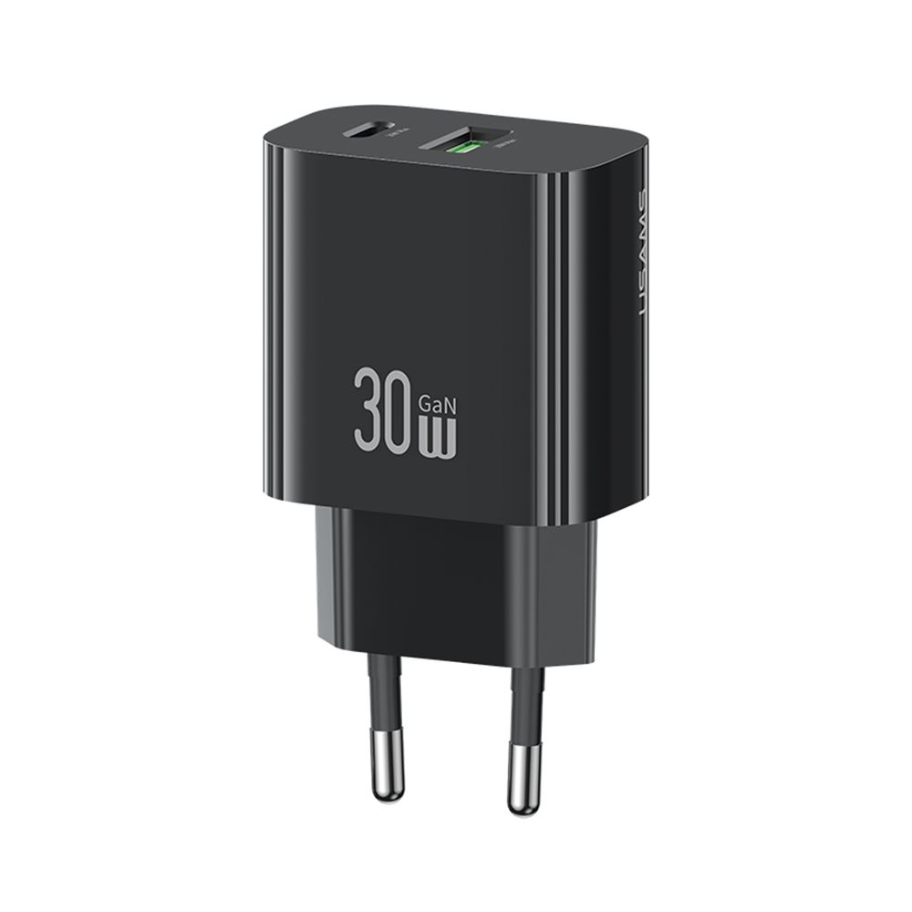 Chargeur Rapide Deux Ports GaN USB-A + USB-C 30W Usams CC316 T65 Noir