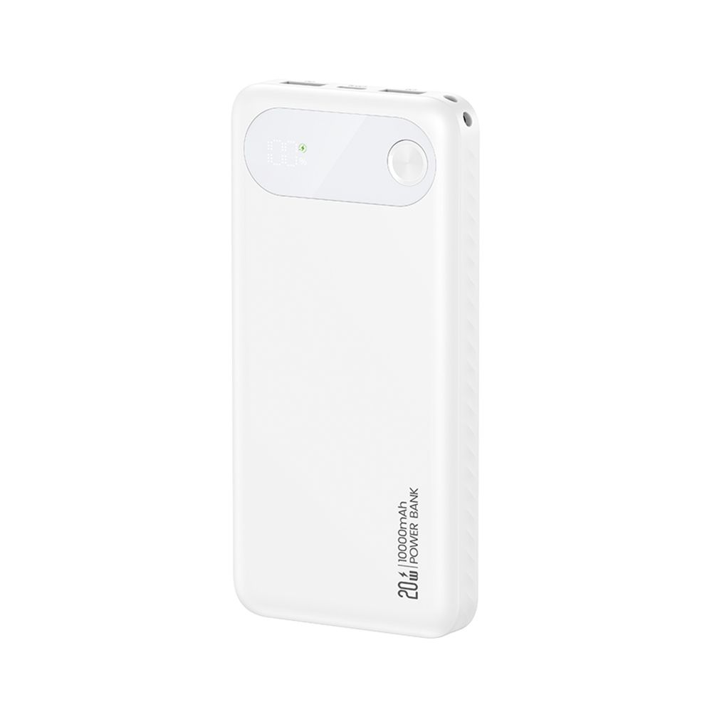 Power Bank Batterie Externe (10000 mAh) 3 ports USB (2x USB-A + 1x USB-C) charge rapide 20W PD PB80 avec Affichage Digital Usams CD249 Blanc