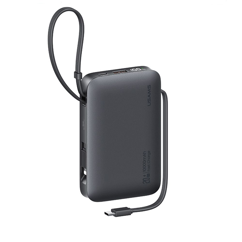 Power Bank Batterie externe (10000 mAh) charge rapide 20W avec câble pour iPhone et USB-C Usams CD228 / XR Series Noir