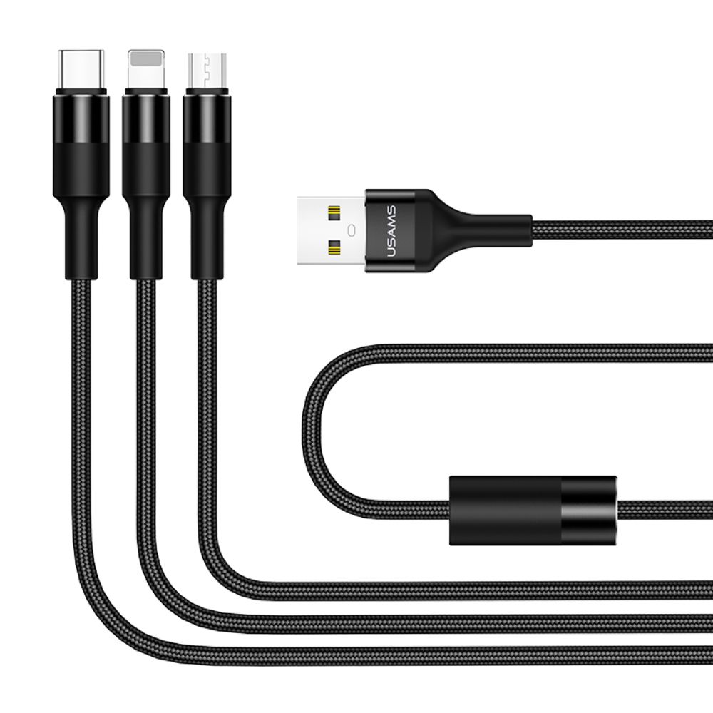 Câble Tressé 3 en 1 (pour iPhone + Micro USB + Type-C) U5 (1,5m) Usams US-SJ219 Noir