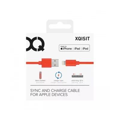 XQISIT - Câble Apple USB vers Lightning MFI - 1,8 m Rouge