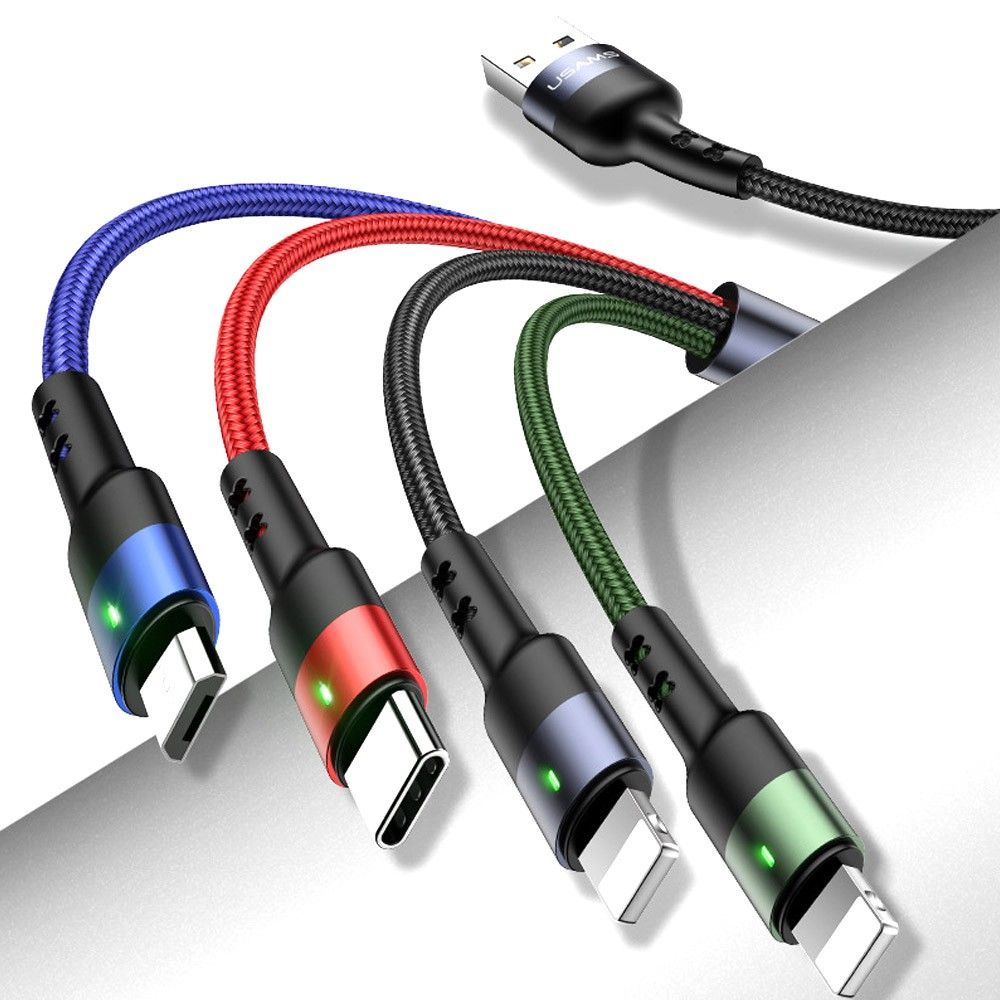Câble Tressé 4 en 1 (pour iPhone x2 + Micro USB + Type-C) 10W (1,2m) Usams SJ317 U26