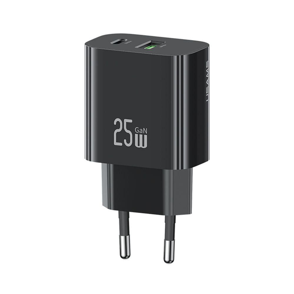 Chargeur Rapide Deux Ports GaN USB-A + USB-C 25W Usams CC315 T65 Noir