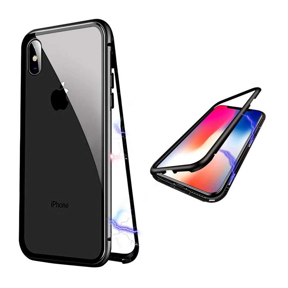 Coque Magnétique / Vitre de protection arrière iPhone X / XS Noir / Noir