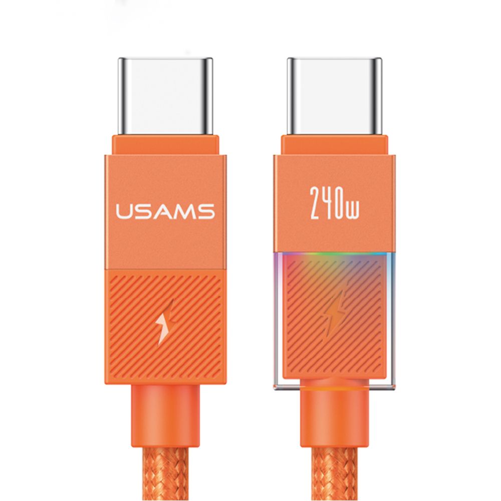 Câble tressé USB-C vers USB-C 240W (1,2m) avec LED Usams SJ775 Orange