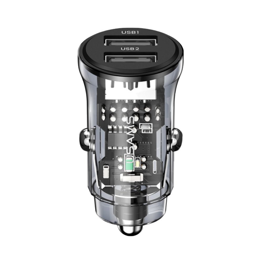 Mini Chargeur rapide Allume-Cigare Voiture double USB (15W) Usams US-CC162 C31 Transparent Noir