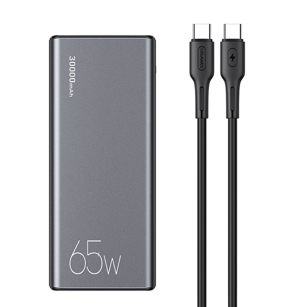Kit Batterie Externe (30000 mAh) PB59 charge rapide 65W PD + Câble Type-C vers Type-C (100W) Usams séries SuperMac Noir