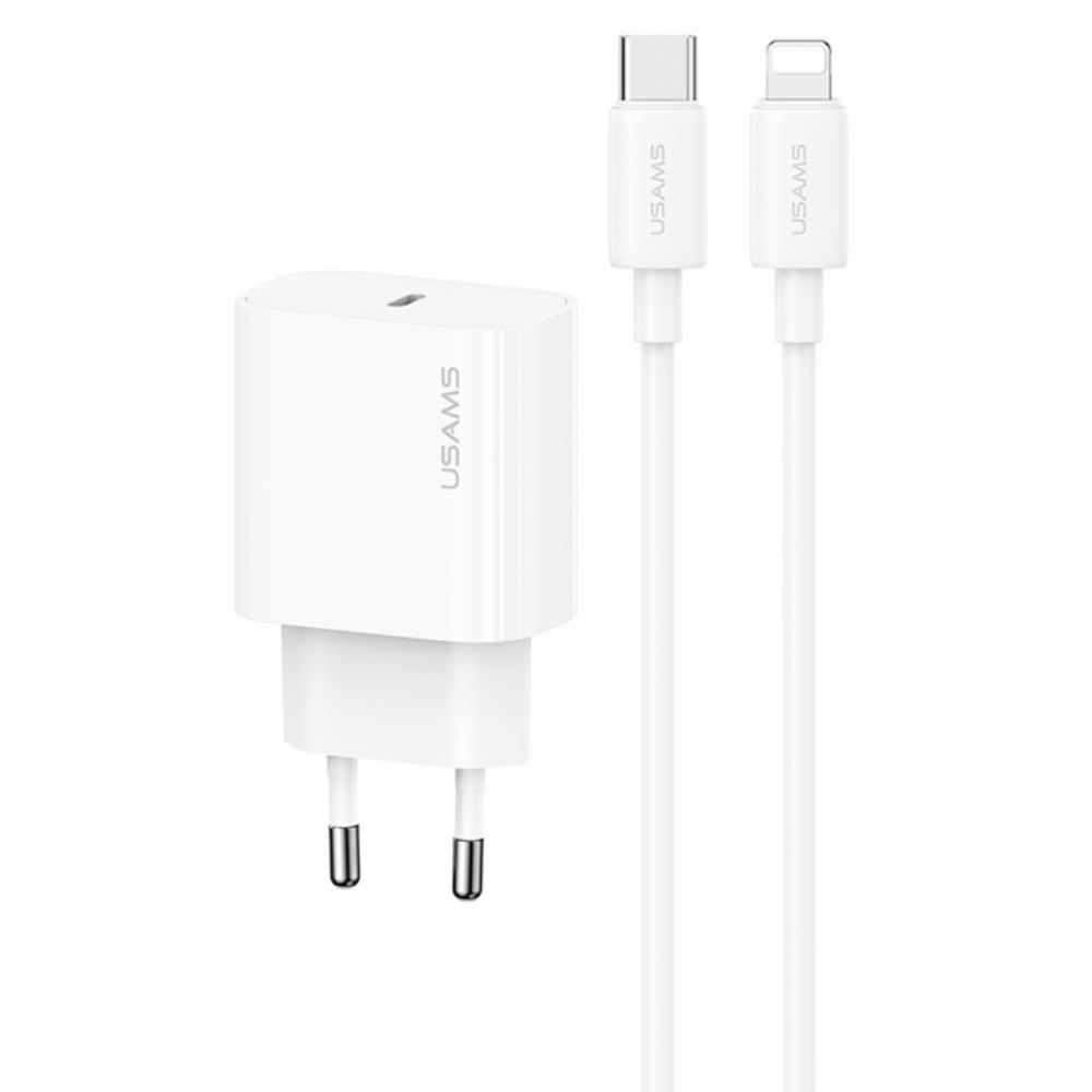 Kit Chargeur rapide 20W T65 + Câble USB Type-C pour iPhone 30W (1m) Usams Yi Series OYXLTZ02 / CC226 / SJ712 Blanc
