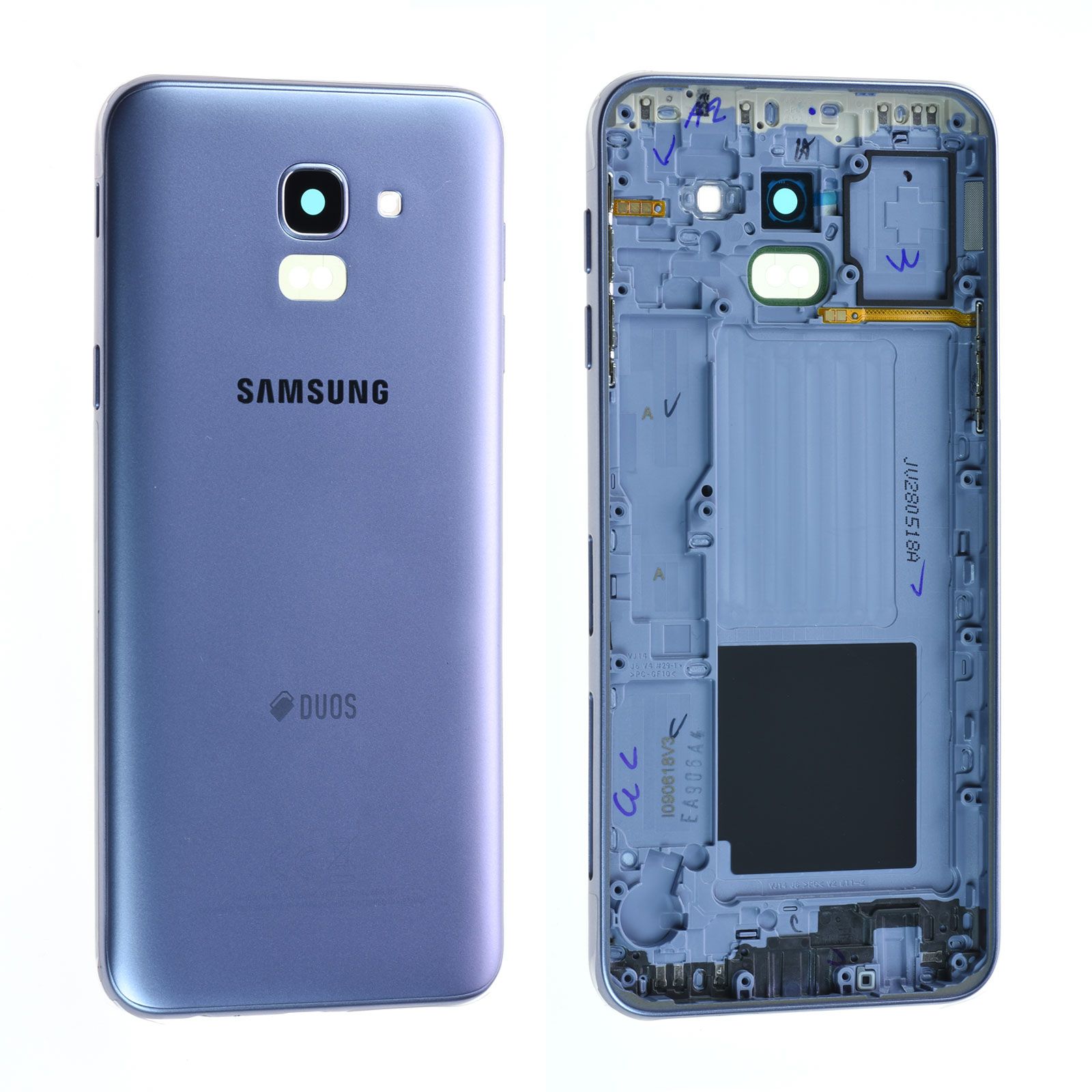 Coque arrière (Duos) / Châssis Samsung Galaxy J6 2018 (J600F) Bleu Argenté Origine