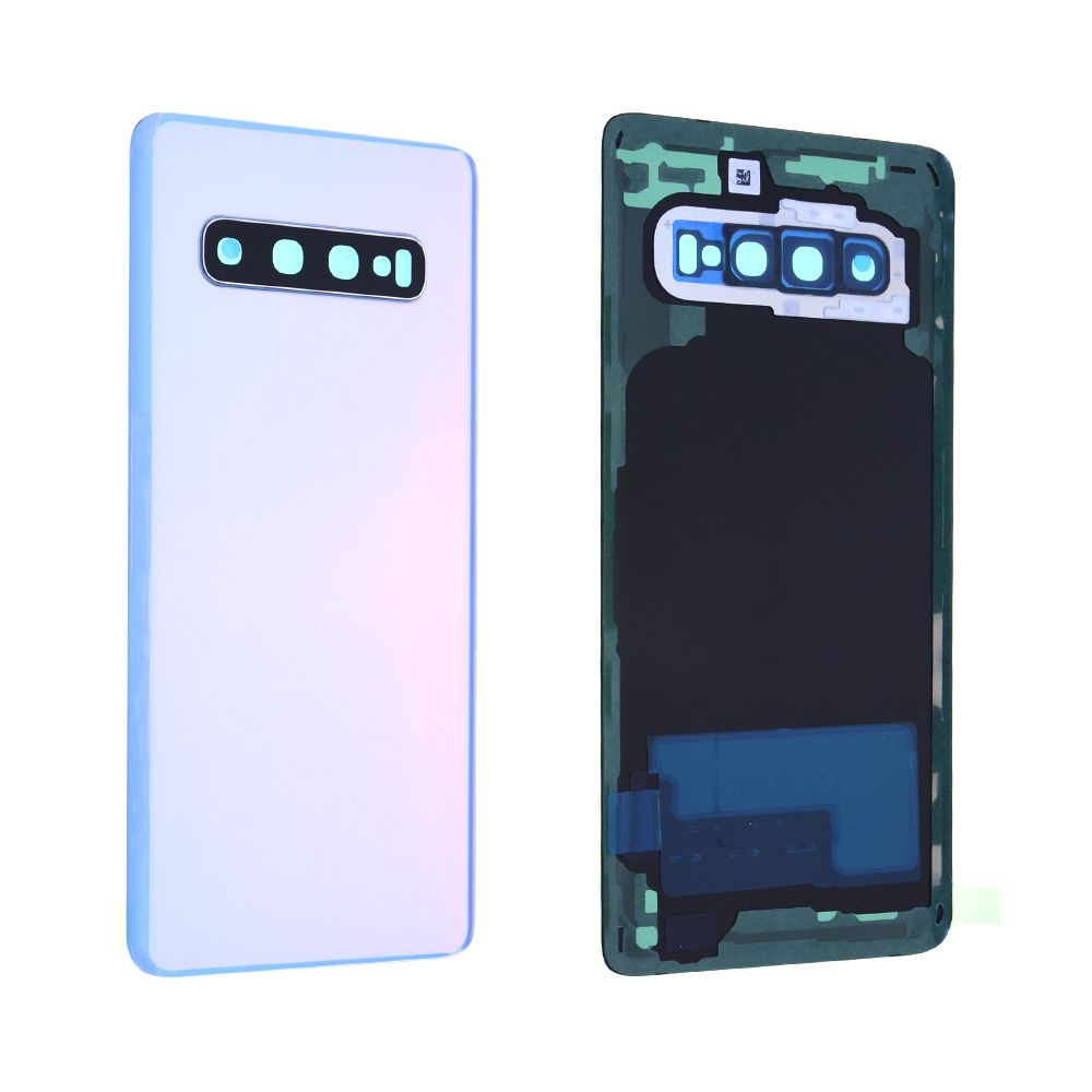 Vitre arrière avec vitre cache caméra sans logo Samsung Galaxy S10 (G973F) Blanc Prisme